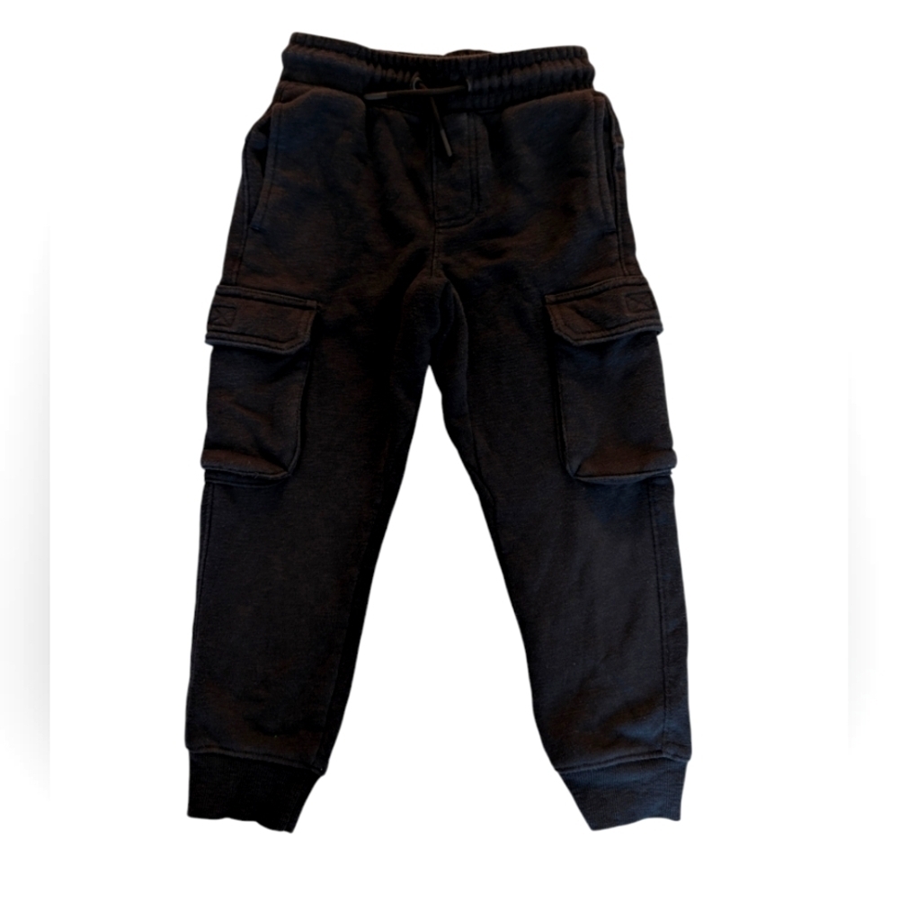 All In Motion Boys Girls Fleece Cotton Black  Cargo Jogger Pants SZ 6-7